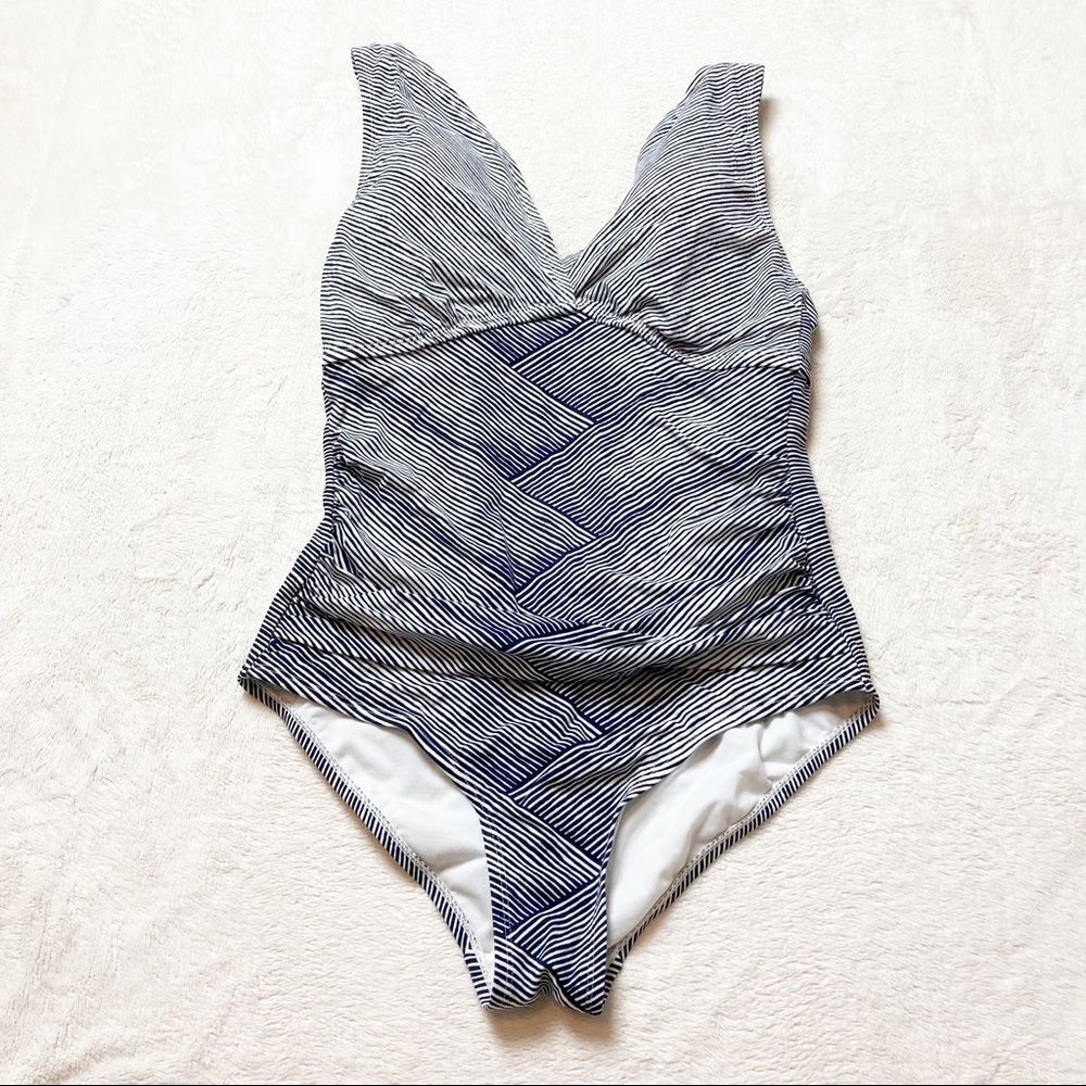 Merona Navy and White Striped One-Piece Swimsuit